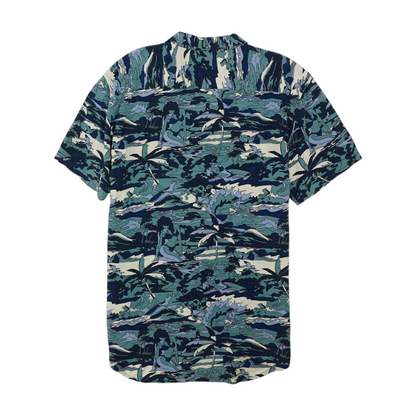 Blue Graphic Short Sleeve Button Down