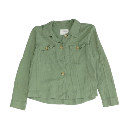 Green Solid Button Down Jacket