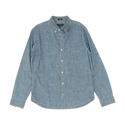 Blue Solid Long Sleeve Button Down
