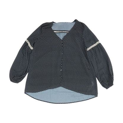 Navy Graphic Long Sleeve Blouse