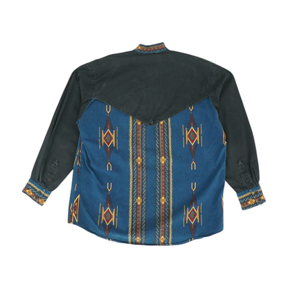 Blue Color Block Long Sleeve Button Down