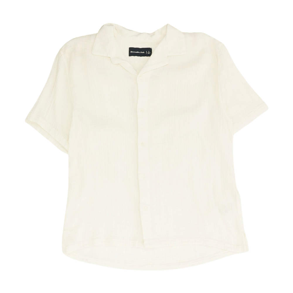 White Solid Short Sleeve Button Down