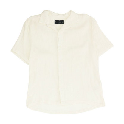 White Solid Short Sleeve Button Down