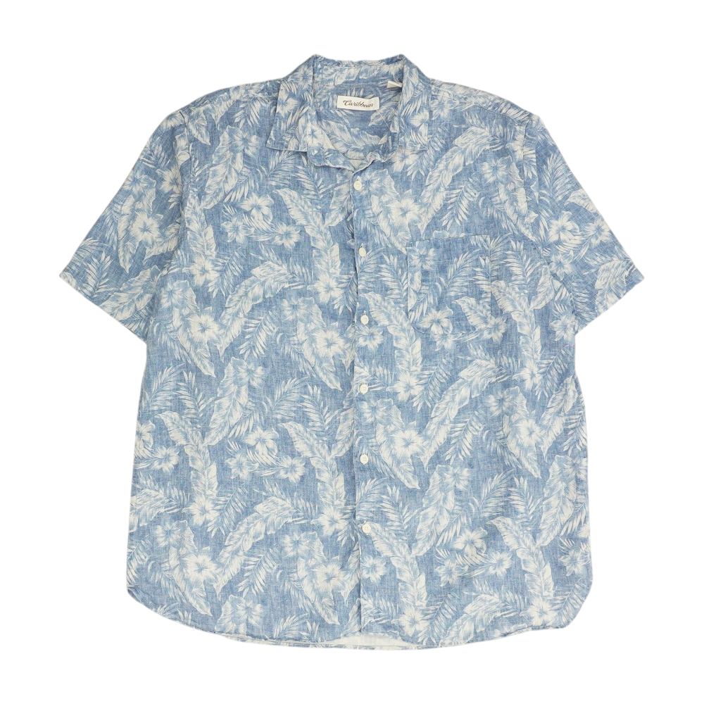 Blue Tropical Short Sleeve Button Down