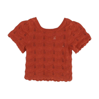 Rust Chevron Crewneck Knit Top