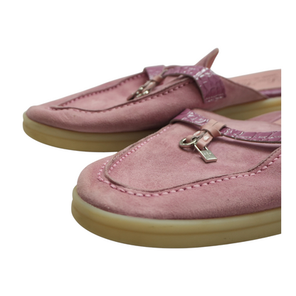 Noisette Rose Suede and Alligator Skin Charms Walk Babouche
