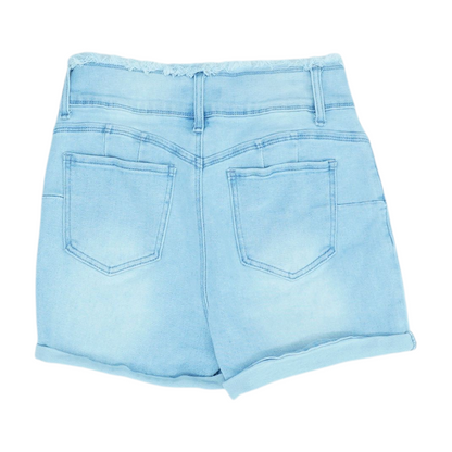 Blue Solid Denim Shorts