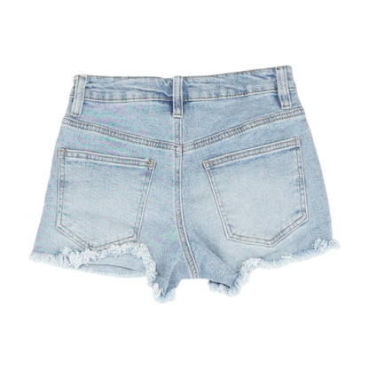 Blue Solid Denim Shorts