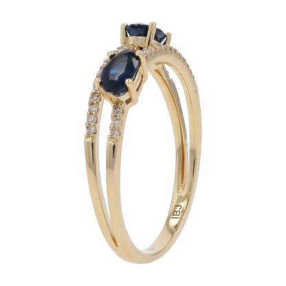 5/8 Ct 14K Gold Oval Sapphire With Diamond Accent Double Band Stackable Ring