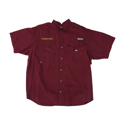 Red Solid Short Sleeve Button Down