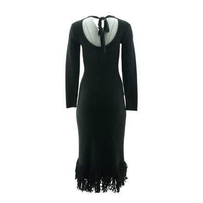 Black Solid Midi Dress