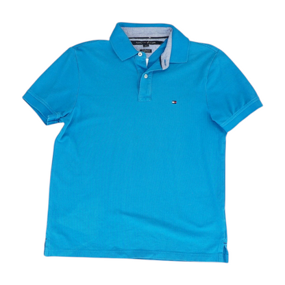 Blue Solid Short Sleeve Polo