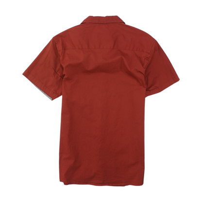 Red Solid Short Sleeve Button Down