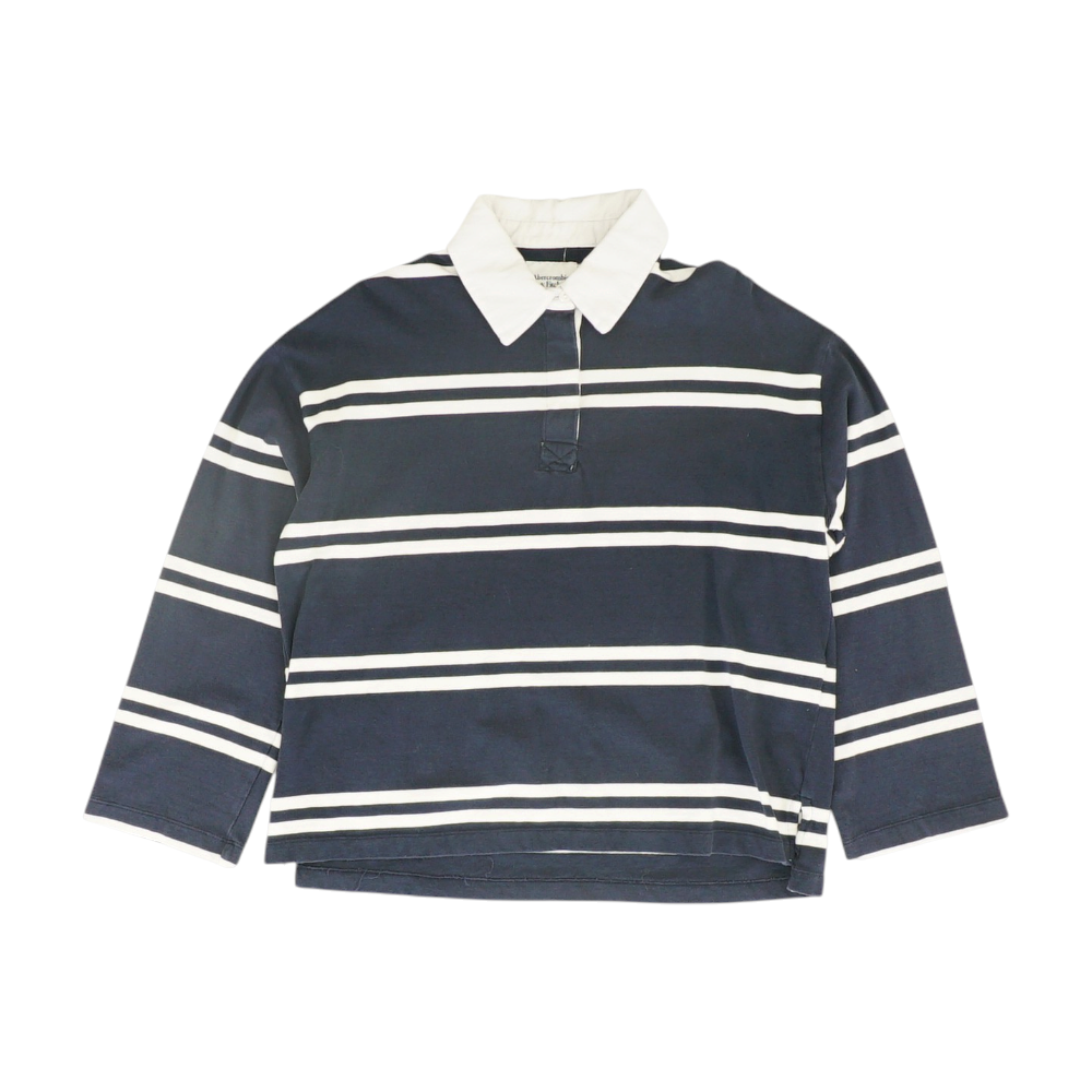 Navy Striped Long Sleeve Polo