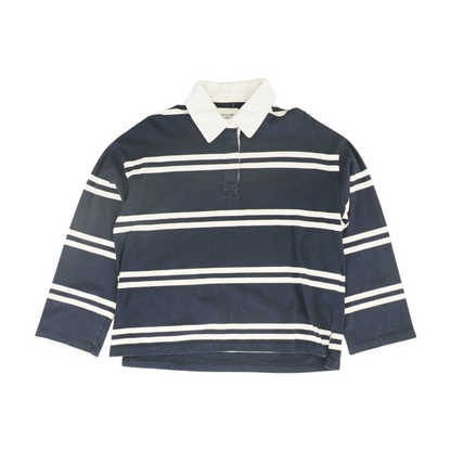 Navy Striped Long Sleeve Polo