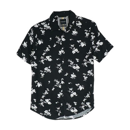 Black Floral Short Sleeve Button Down