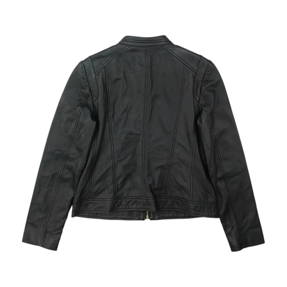 Black Solid Leather Jacket