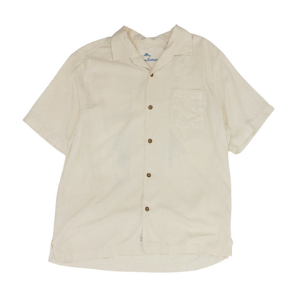 Cream Solid Short Sleeve Button Down