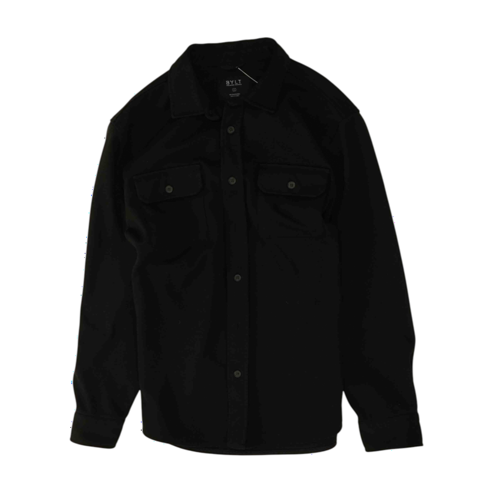 Black Solid Flannel Button Down