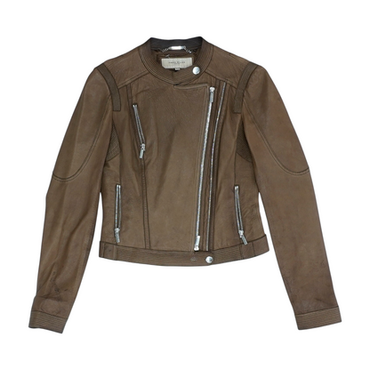 Brown Solid Leather Jacket