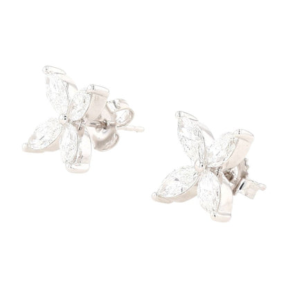 2 1/4 Ct 14K White Gold Marquise Flower Lab Grown Diamond Stud Earrings
