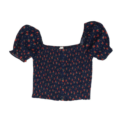 Navy Floral Short Sleeve Blouse