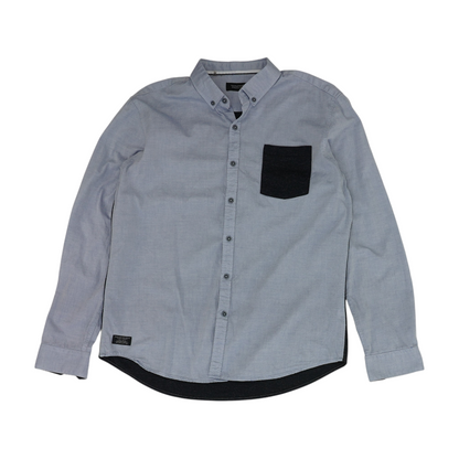 Blue Solid Long Sleeve Button Down