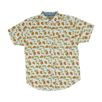 White Floral Short Sleeve Button Down