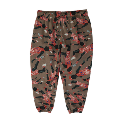 Brown Graphic Straight Pants