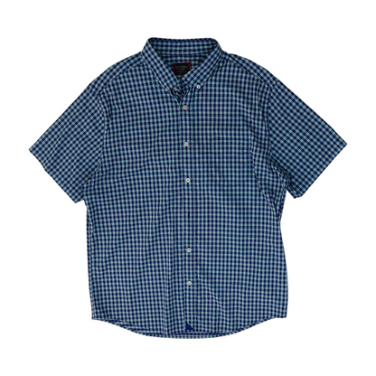 Navy Plaid Short Sleeve Button Down