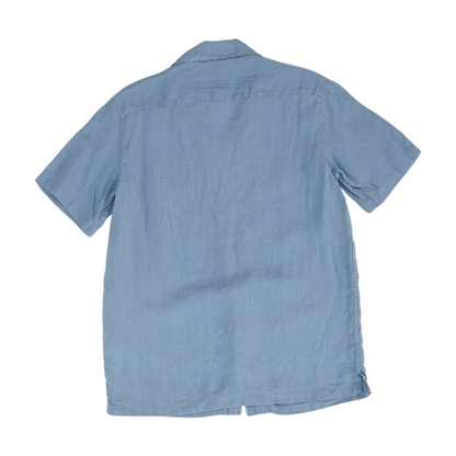 Blue Solid Short Sleeve Button Down