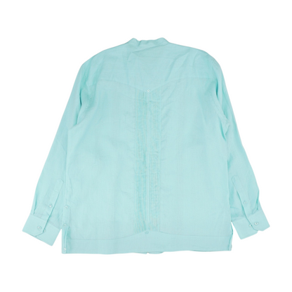 Blue Solid Long Sleeve Button Down