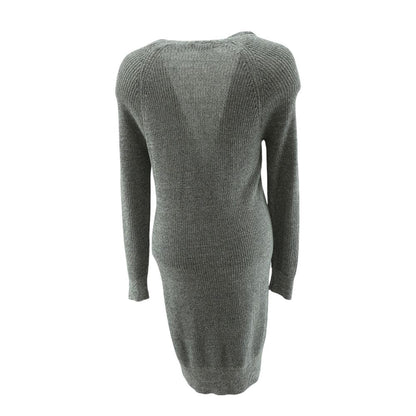 Gray Solid Cardigan Sweater