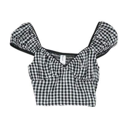 Black Check Cropped Blouse