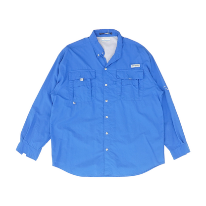 Blue Solid Outdoor Button Down
