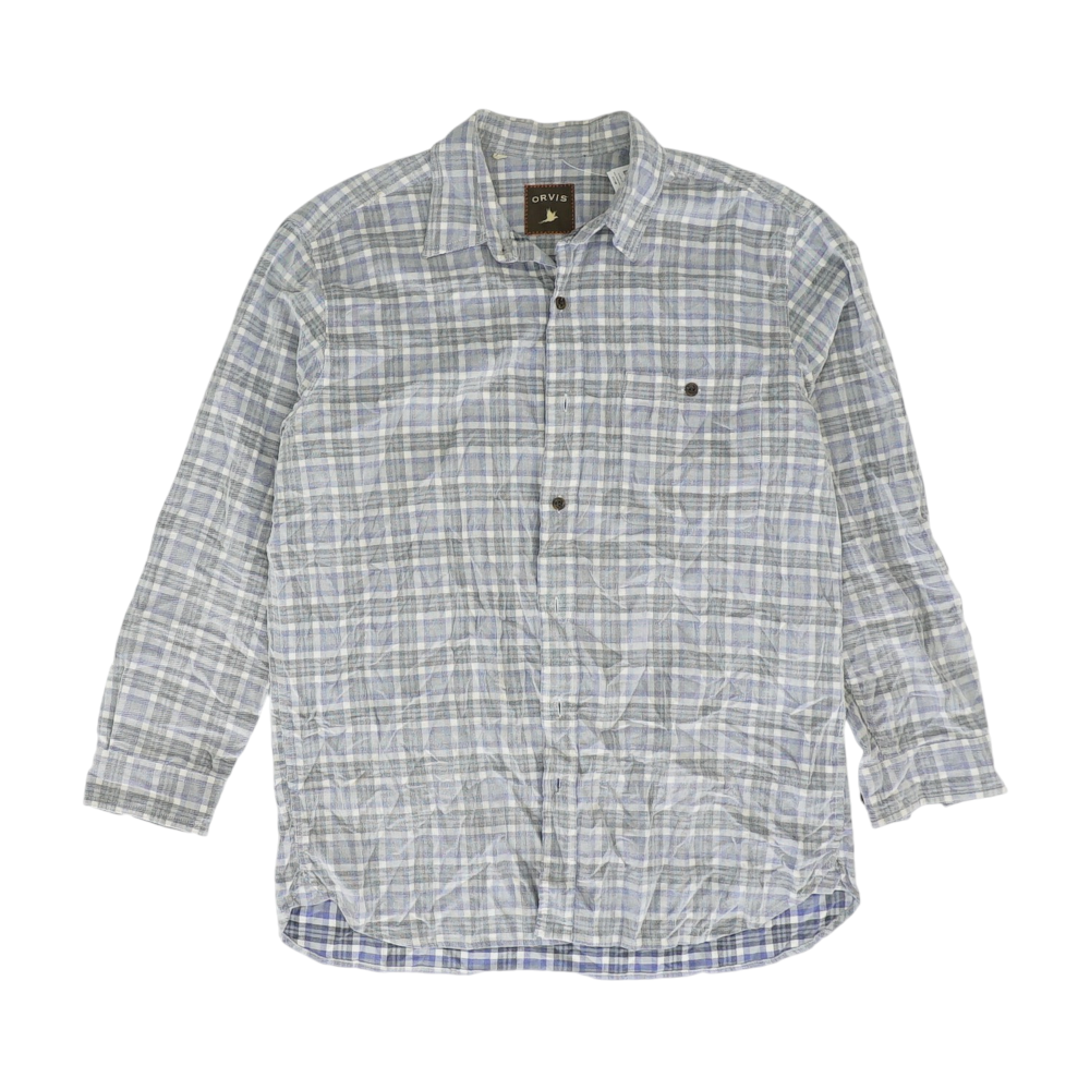 Orvis Gray Plaid Flannel Button Down – Image 1