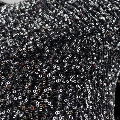 Black Off the Shoulder Sequined Recycled Knitted Gown