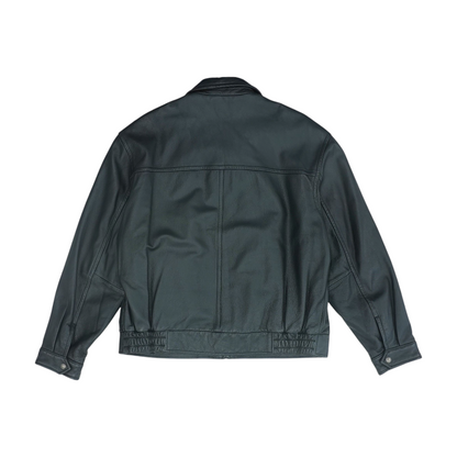 Black Solid Leather Jacket