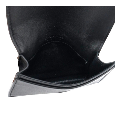 Black Intrecciato Leather Flap Business Card Wallet