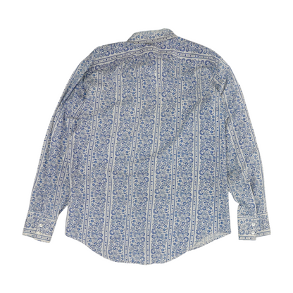 Vintage Blue Abstract Long Sleeve Button Down