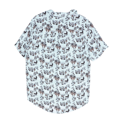 White Abstract Short Sleeve Button Down
