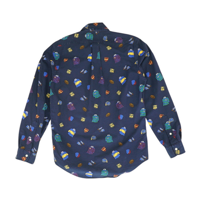 Navy Print Long Sleeve Button Down