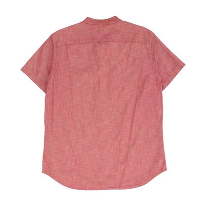 Red Solid Short Sleeve Button Down