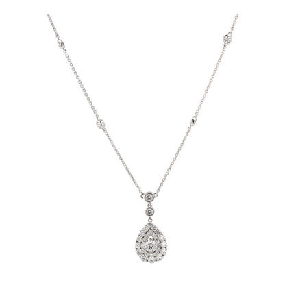 14K White Gold Diamond Accented Chain With Round Diamond Halo Pendant Necklace
