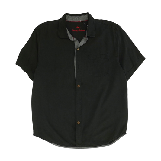 Black Solid Short Sleeve Button Down