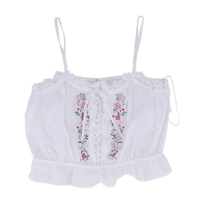 White Floral Cropped Blouse