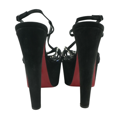 Black Suede and Crystals Alta 160mm Platform Sandals