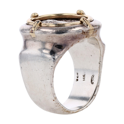 14K Sterling Silver Antique Coin Statement Ring