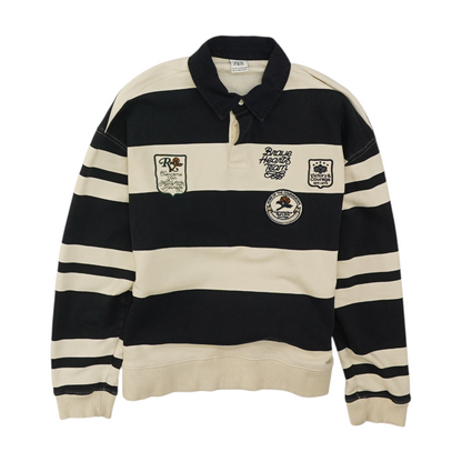 Navy Striped Long Sleeve Polo