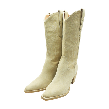 Rancher Knee High Western Boots in Beige